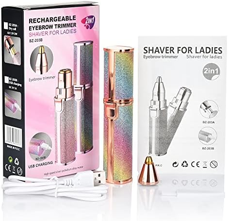 Facial Hair Removal for Women Man Electric Eyebrow Shaver Trimmer Eye Brow Hair Remover, Electric Razor and Painless Hair Remover 2 in 1 Rechargeable Built-in LED Light for Face Lips Nose Body