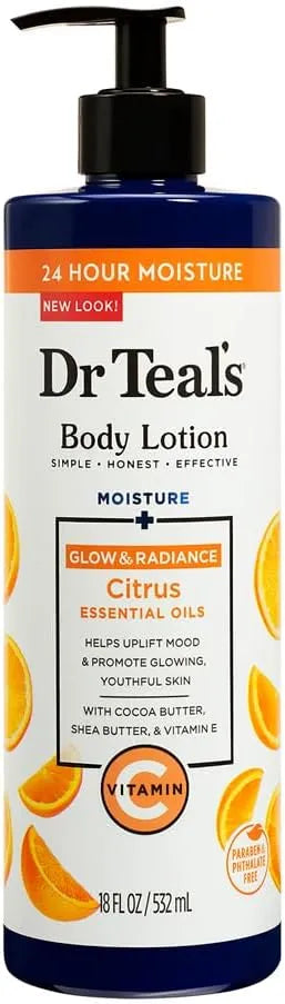 Get Radiant Skin with Dr Teal's Moisture Glow Body Lotion | Vitamin C & Citrus Oil Infused | 18 fl oz |