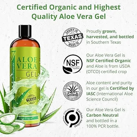 Get Glowing Skin with Seven Minerals Organic Aloe Vera Gel | 100% Pure & Freshly Cut Aloe | Non-sticky Formula | 355ml" <br data-mce-fragment=1">