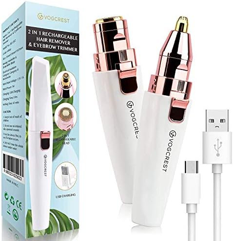 Rechargeable Eyebrow and Facial Hair Remover for Women - 2 in 1 Razor with Built-in LED Light for Painless Hair Removal